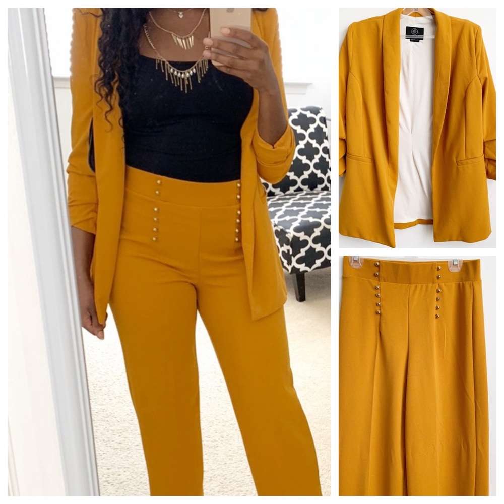 Two Piece Mustard Blazer & High Waist Pants